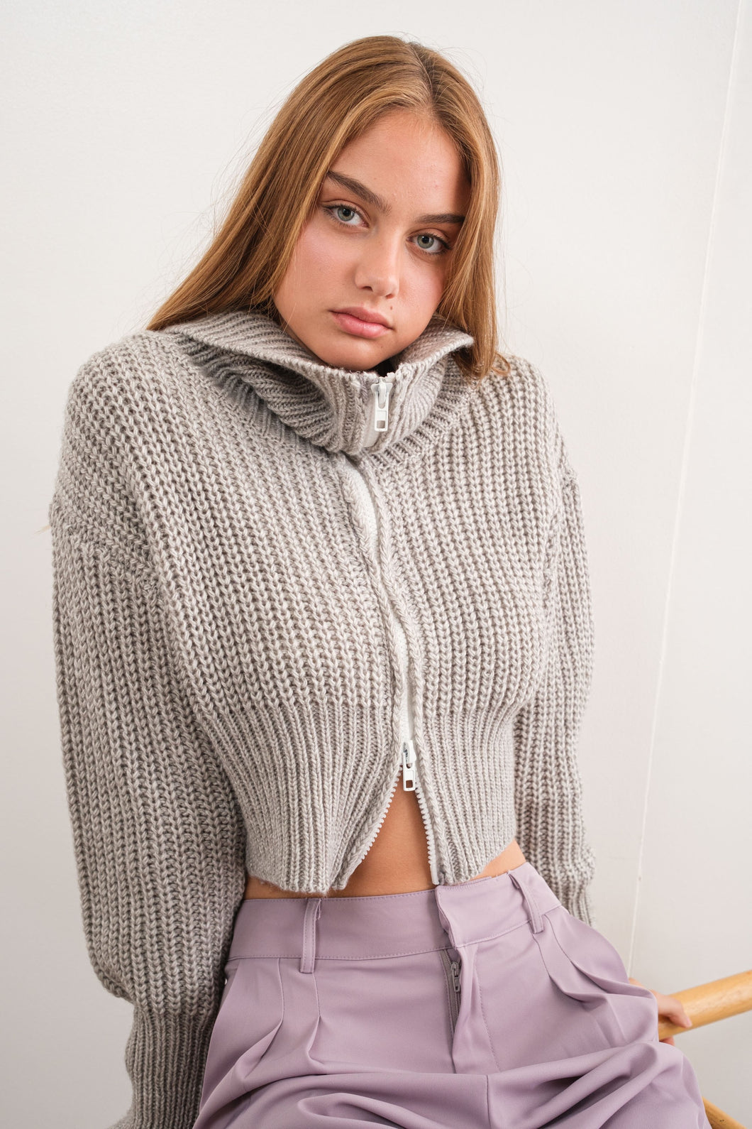 Heather Fold Over Sweater